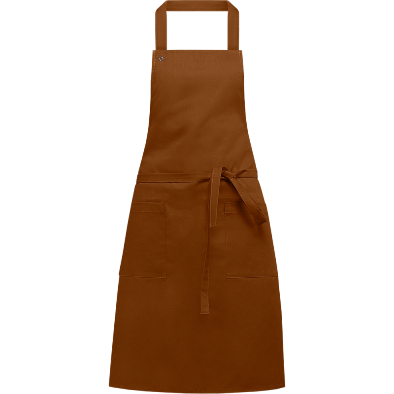 Plain Brown Bib Apron With Leather Neck Strap And Front Pocket High Resolution Transparent PNG Image