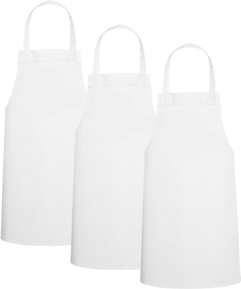 Three Plain White Bib Aprons Displayed Side By Side High Resolution Transparent PNG Image