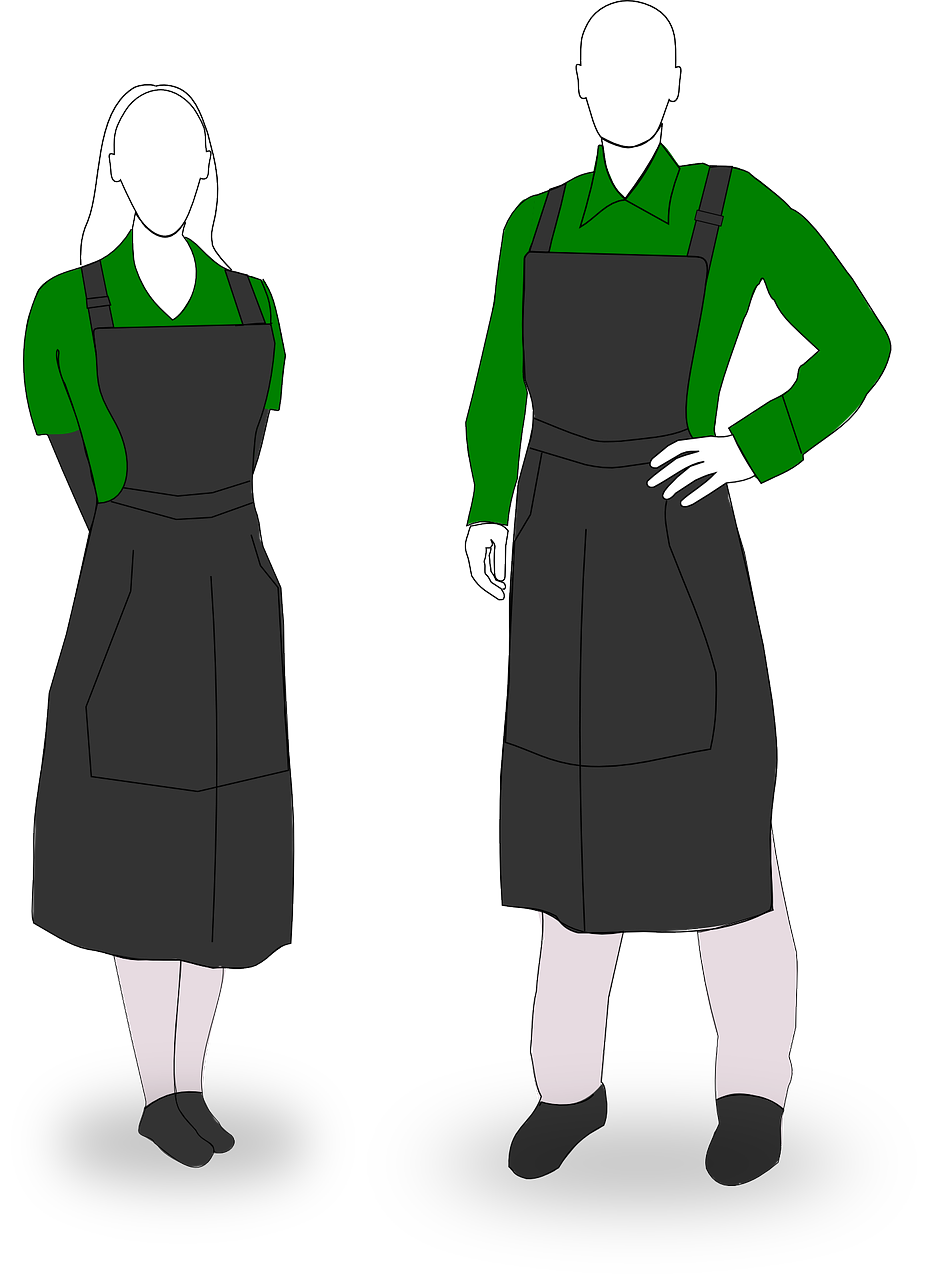 Two Restaurant Workers Wearing Matching Green And Black Aprons Cooking Apparel Transparent PNG