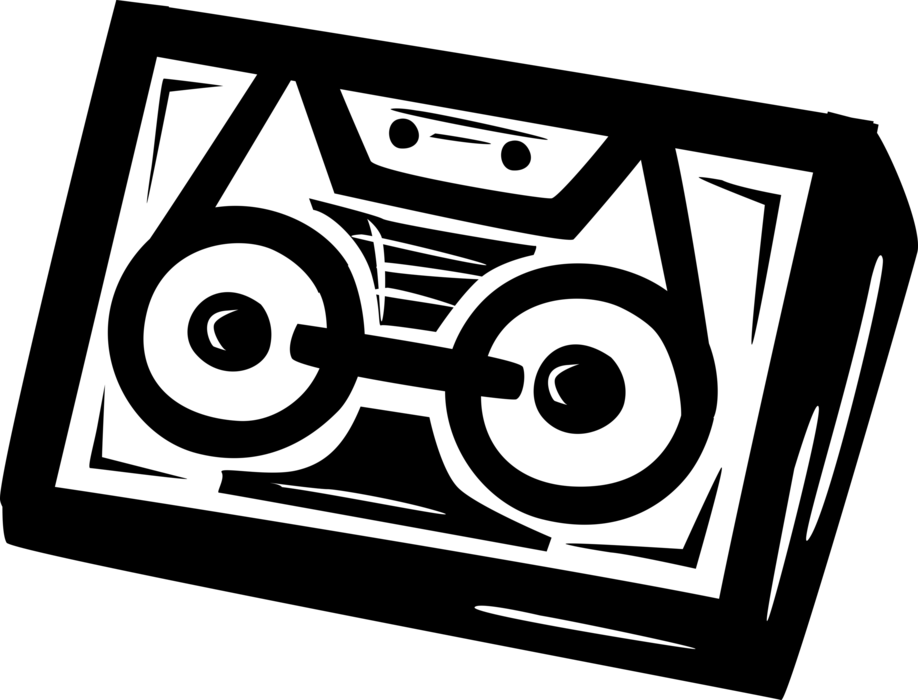 Angled Bold Black Cassette Tape Icon With Geometric Reel Cutouts Cassette Tape PNG Graphic