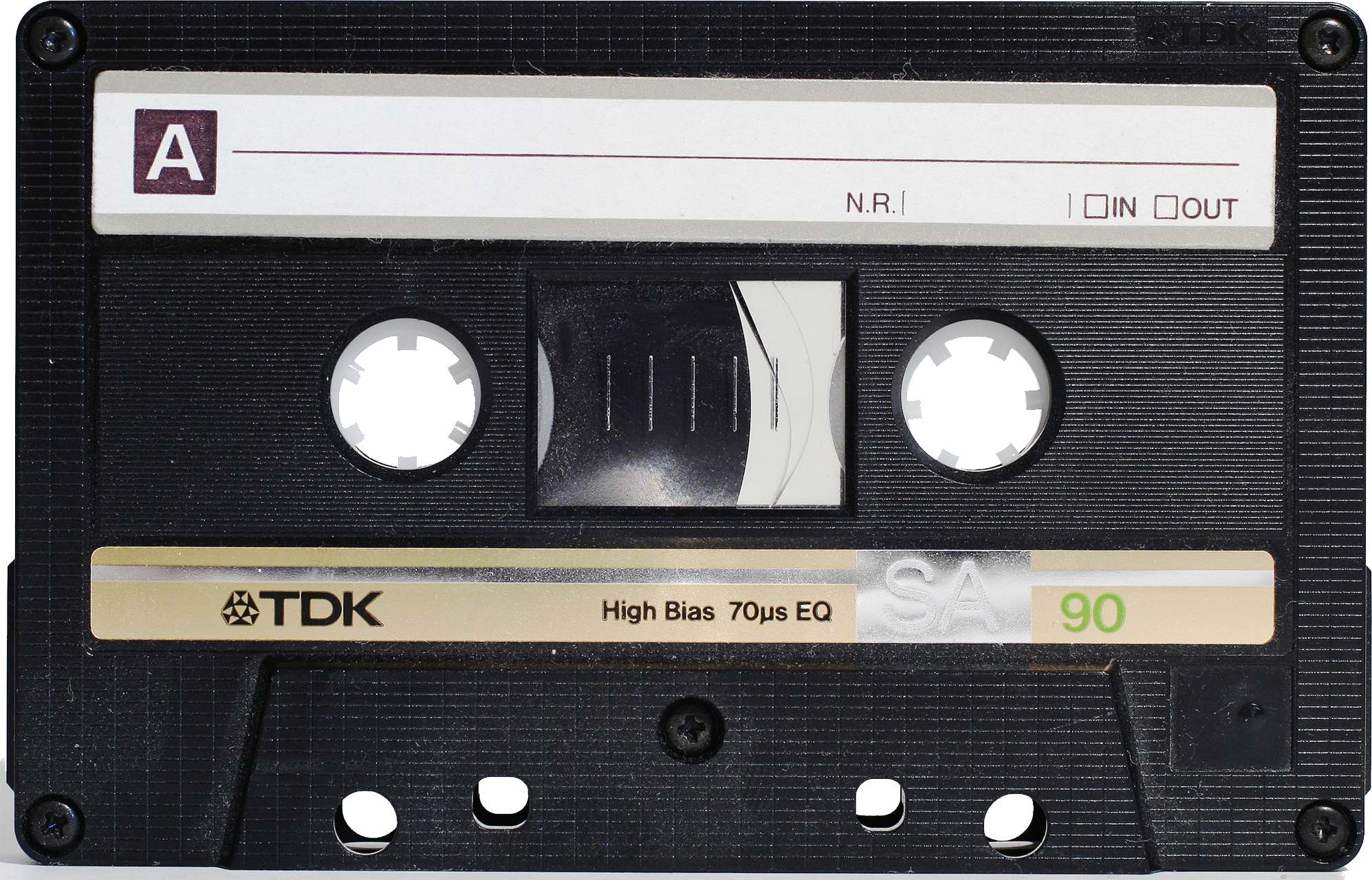 Black And Silver Vintage Audio Cassette With White Center Window Isolated Transparent PNG Image