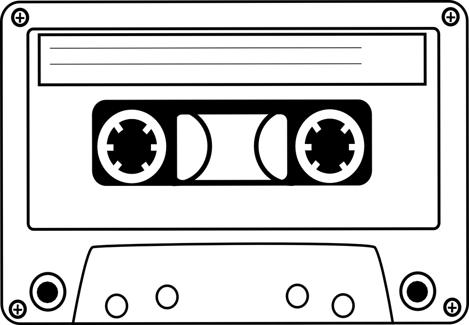 Black And White Line Drawing Of A Classic Music Cassette Transparent Background PNG Image