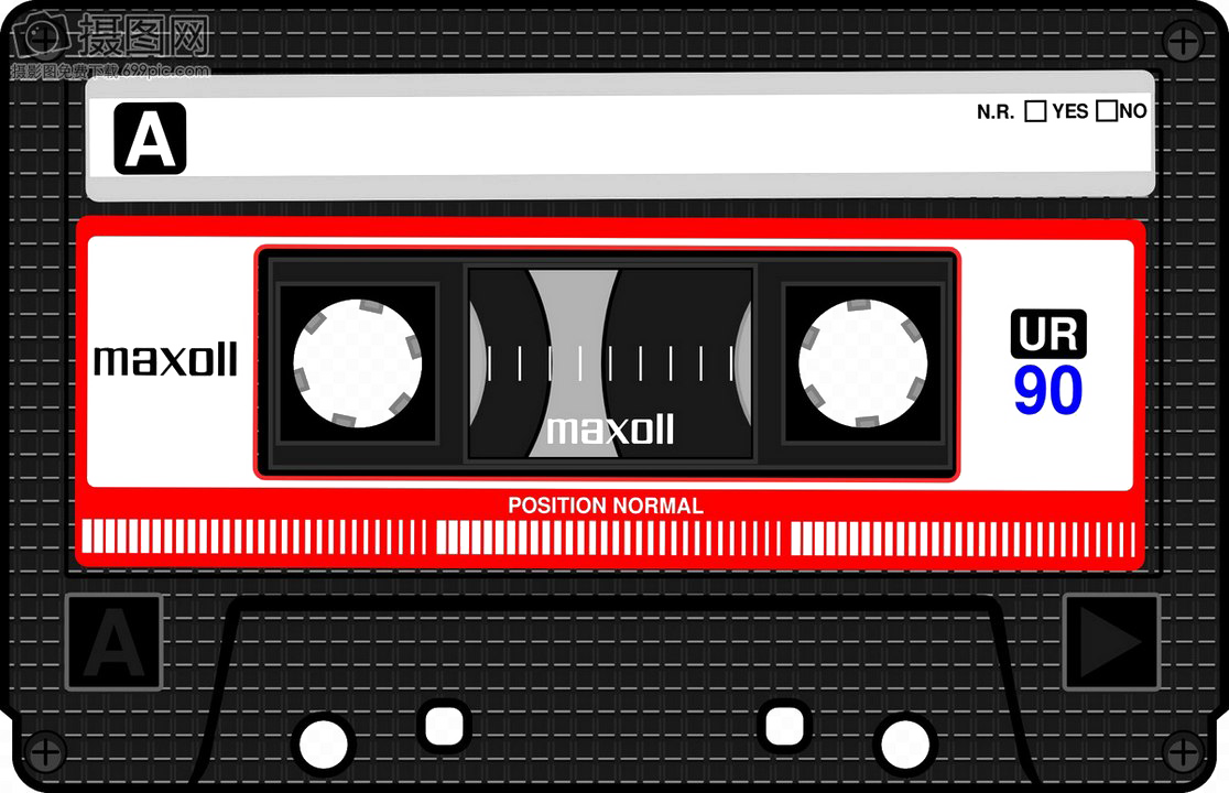 Black And White Vintage Compact Cassette With Red Label Strip High Resolution Transparent PNG Image