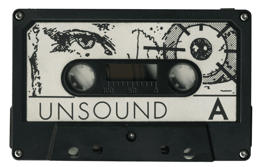 Black Vintage Music Cassette With Unsound Label And White Reels Audio Cassette Transparent PNG