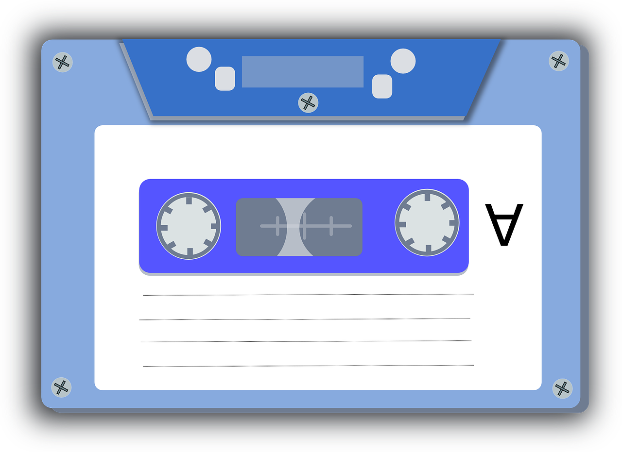 Blue Blank Cassette Tape With White Center Label And Clear Shell Audio Cassette PNG Illustration