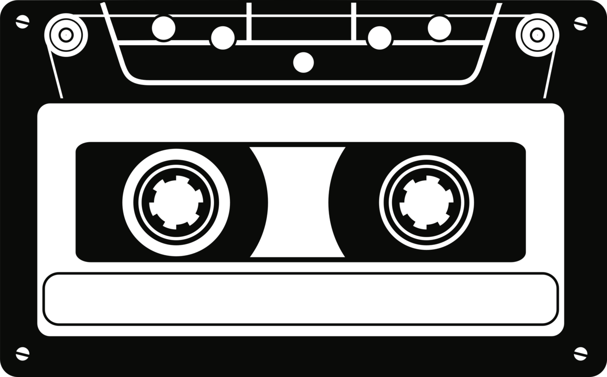 Bold Black Music Cassette Symbol With White Reels And Center Strip Retro Music Transparent PNG