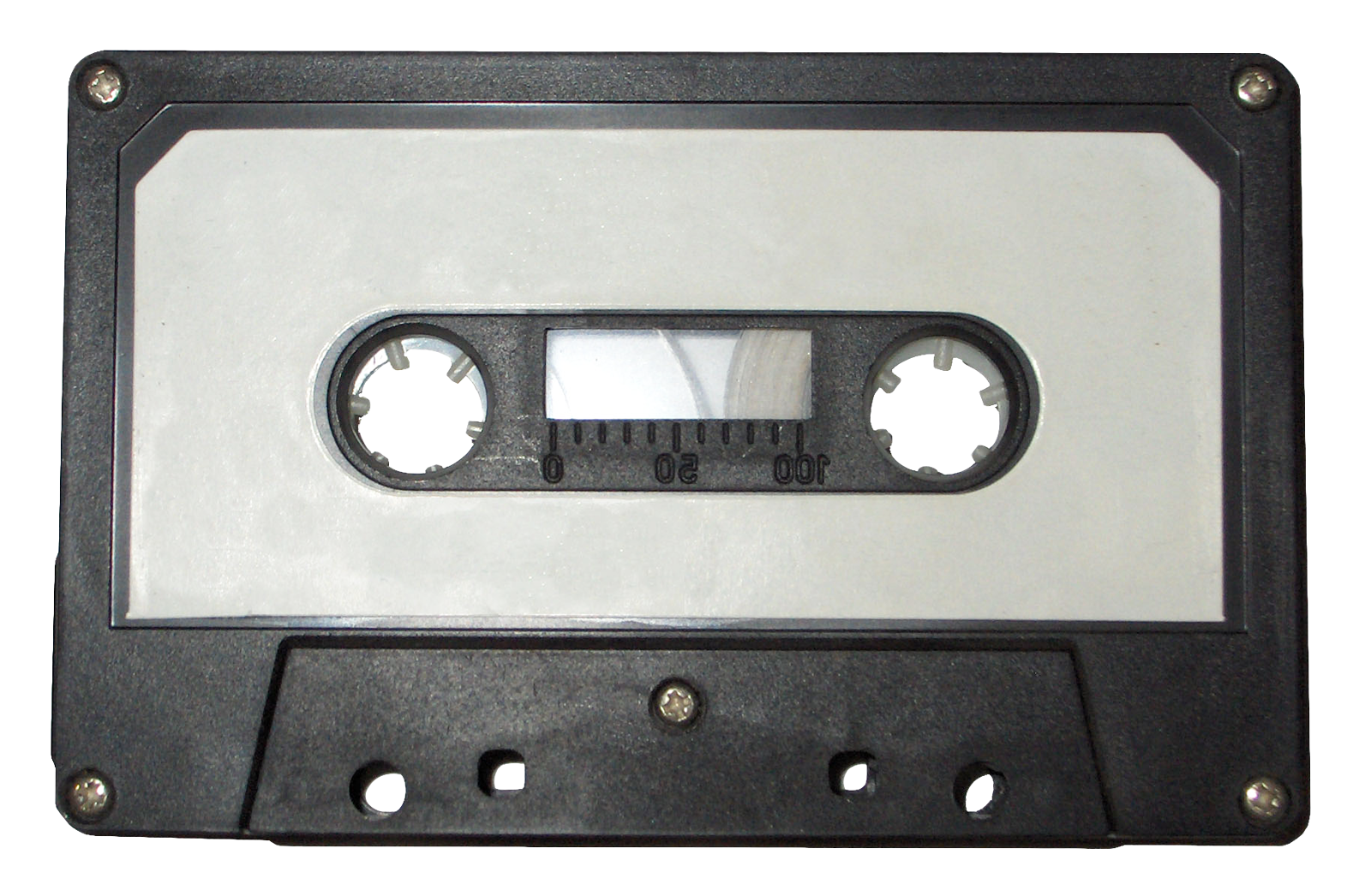 Classic Black Vintage Compact Cassette With Clear Center Window Cassette Tape PNG Graphic