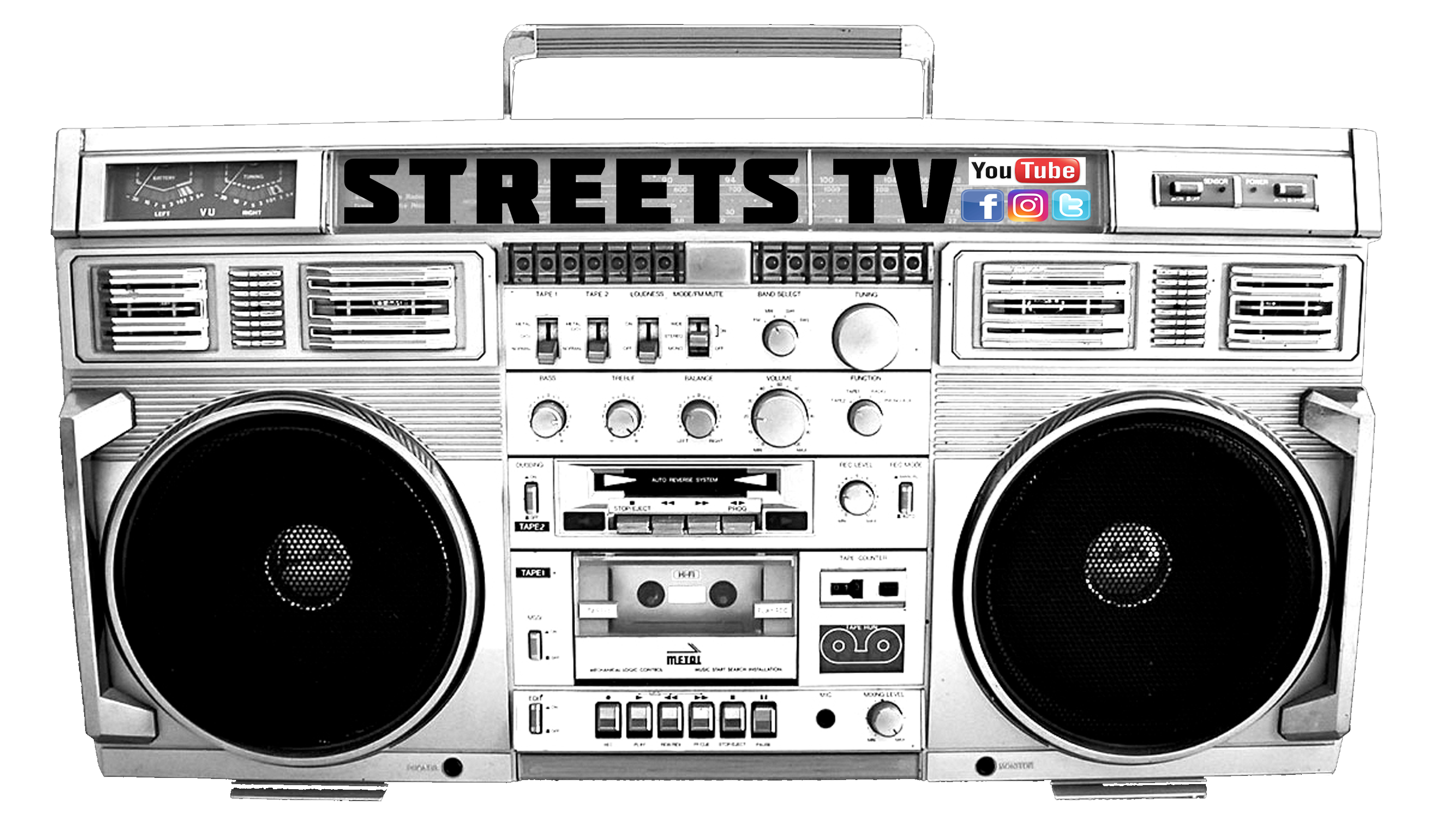Classic Silver Boombox Radio With Dual Cassette Deck And Large Speakers Transparent Background PNG Image