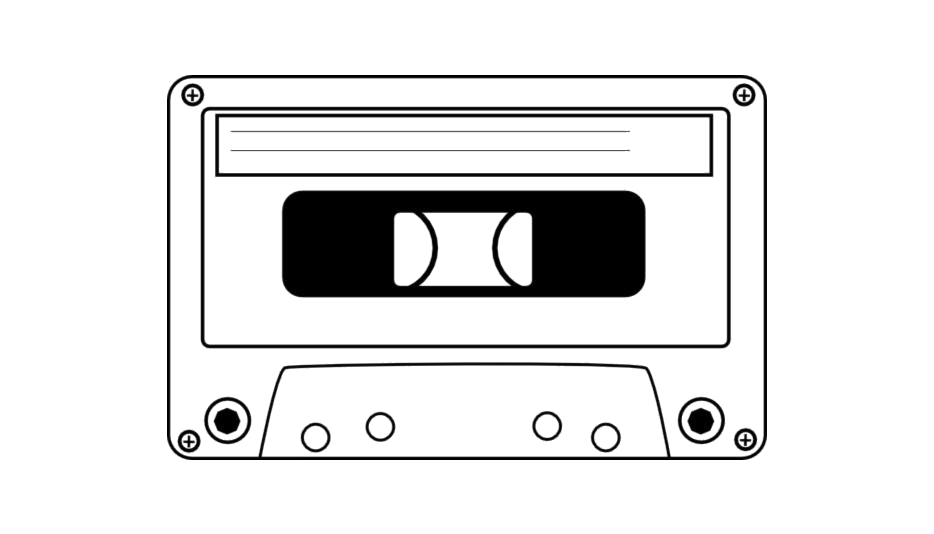 Clean Outline Drawing Of A Compact Cassette Tape With Reel Details Transparent Background PNG Image