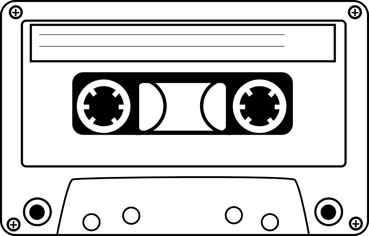 Fine Line Cassette Tape Drawing With Classic Reel And Label Shape Transparent Background PNG Image
