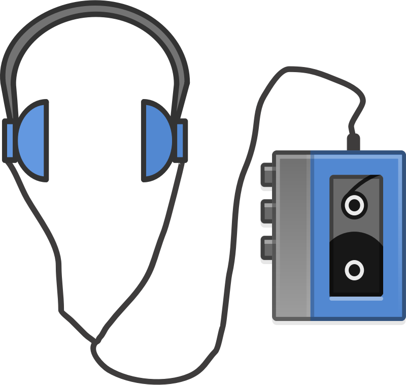 Headphones And Portable Cassette Player Walkman Outline Illustration Audio Cassette PNG Illustration
