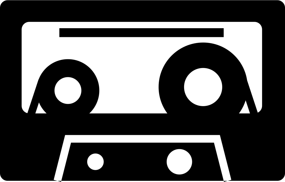 High Contrast Black Audio Tape Cassette Icon With Large Reel Openings Isolated Transparent PNG Image