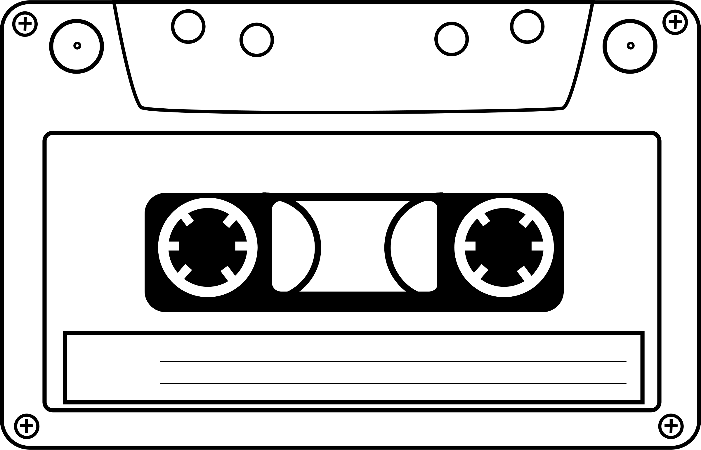 Outlined Vintage Audio Cassette Tape With Reel And Label Detail Transparent PNG Clipart