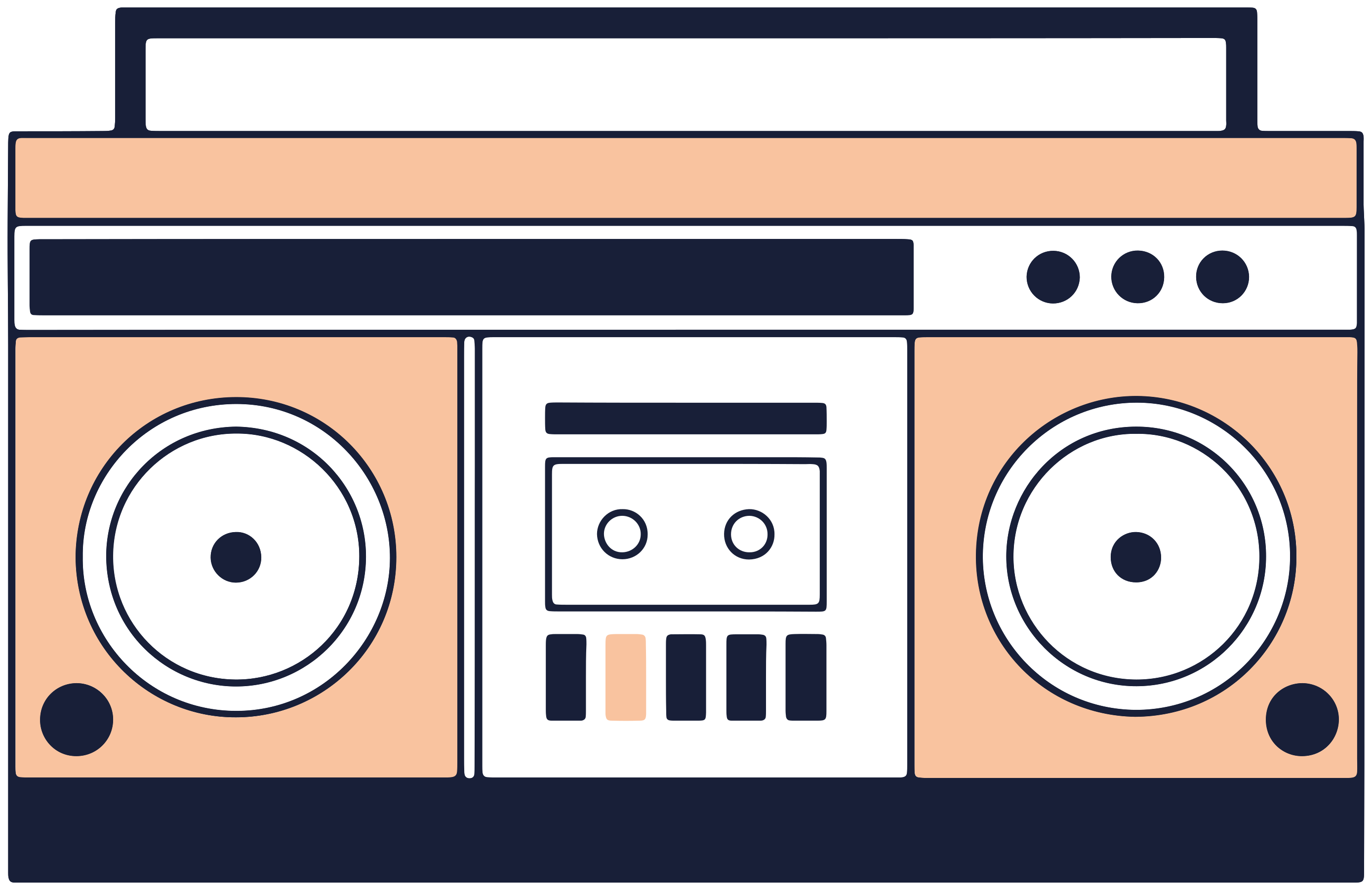 Pastel Retro Boombox Stereo Illustration With Speakers And Cassette Deck High Resolution Transparent PNG Image