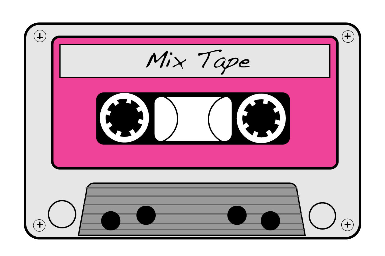 Pink Mixtape Audio Cassette Illustration With Decorative Label Transparent Background PNG Image
