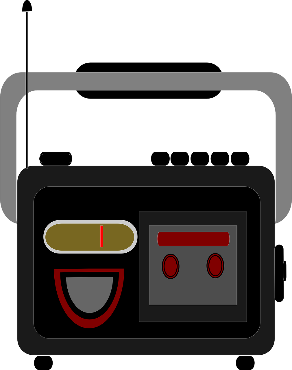 Portable Retro Radio Cassette Player With Antenna And Speakers Audio Cassette PNG Illustration