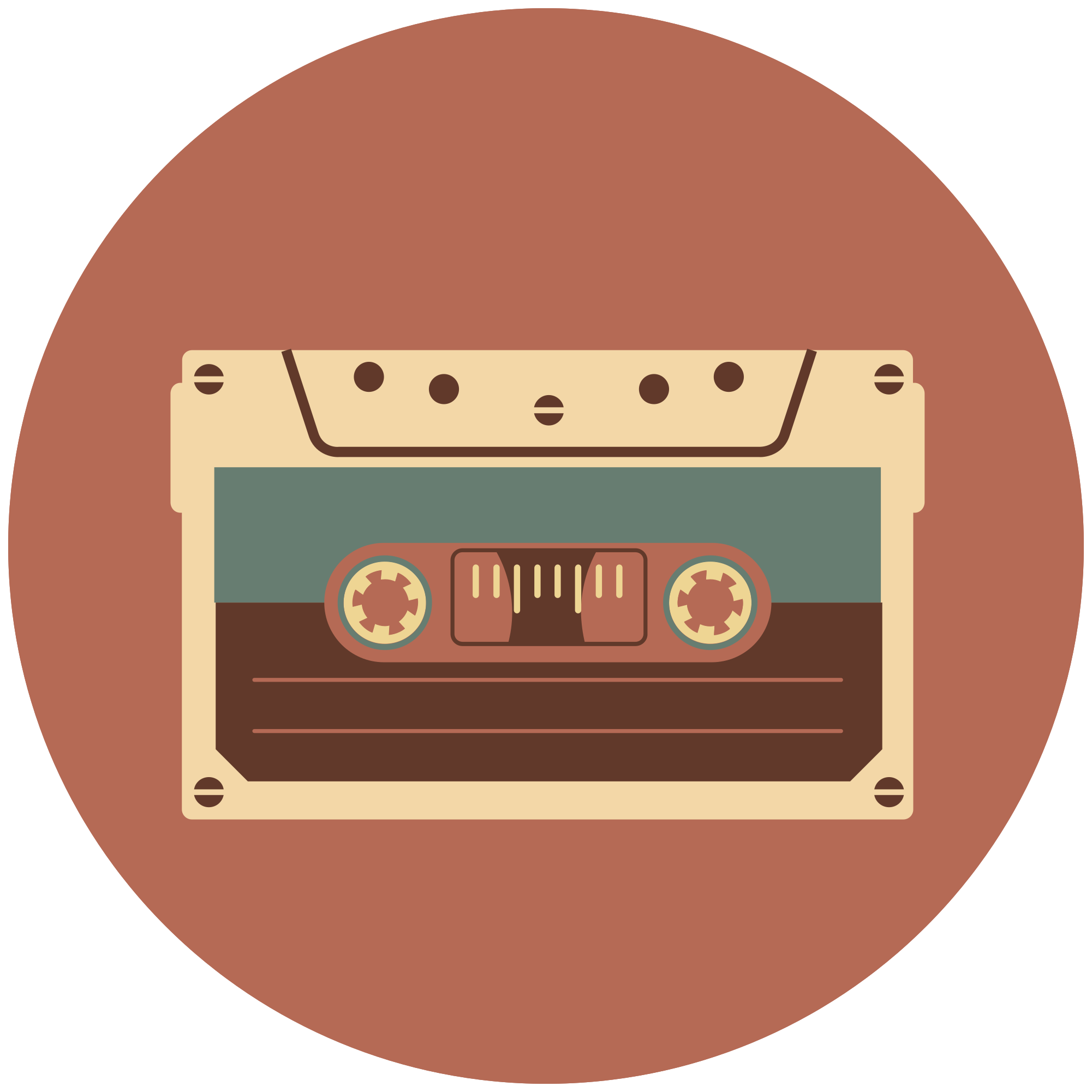Warm Brown Retro Cassette Tape Illustration Inside Round Badge Transparent PNG Clipart