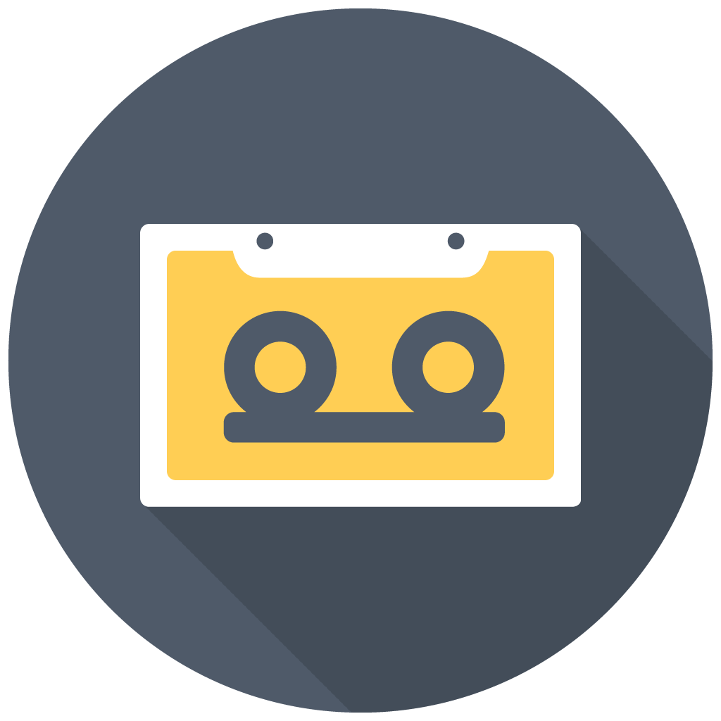 Yellow Audio Cassette Symbol Inside A Dark Circular Badge Transparent Background PNG Image