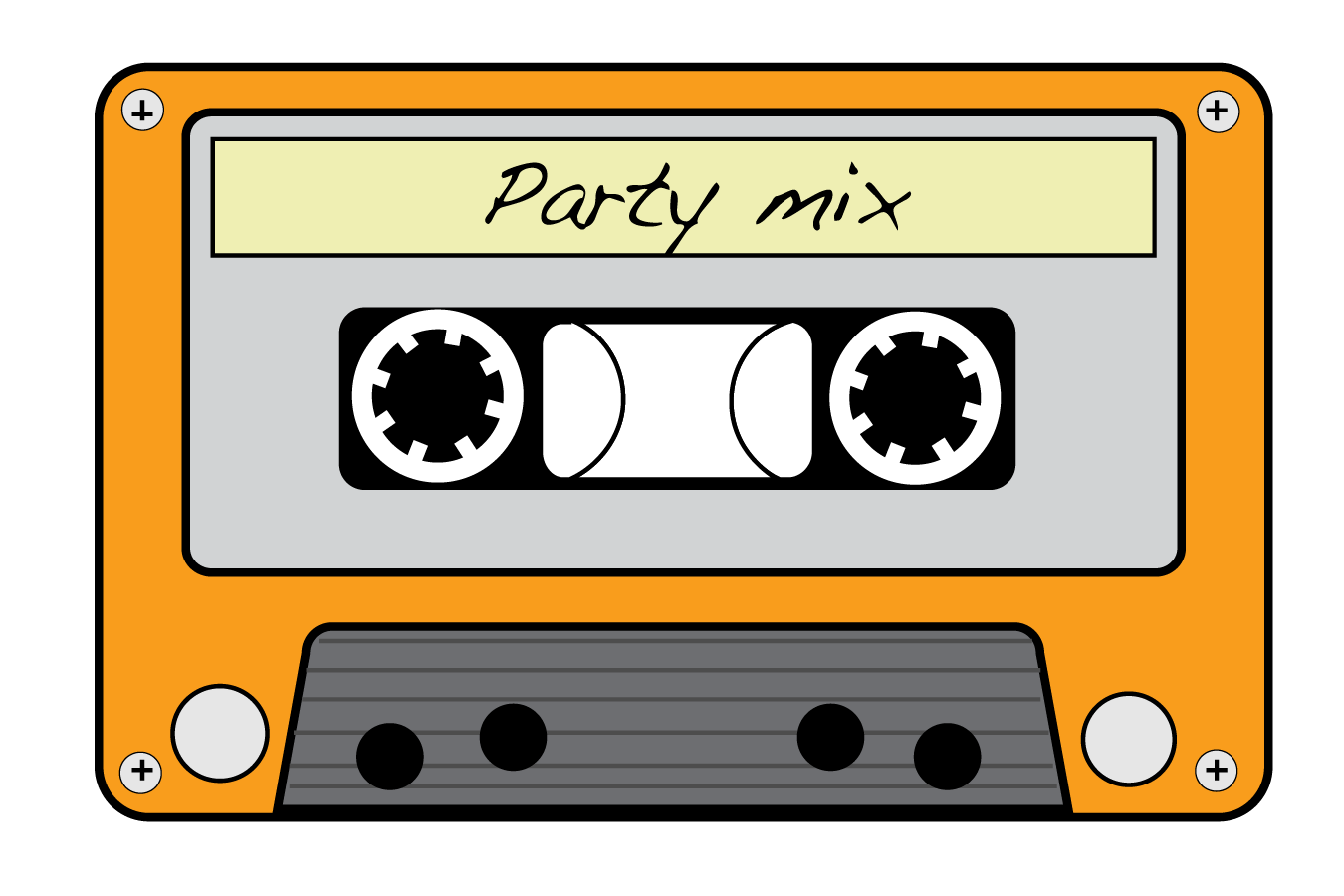 Orange Party Mix Audio Cassette Illustration With Retro Label Isolated Cassette PNG Image
