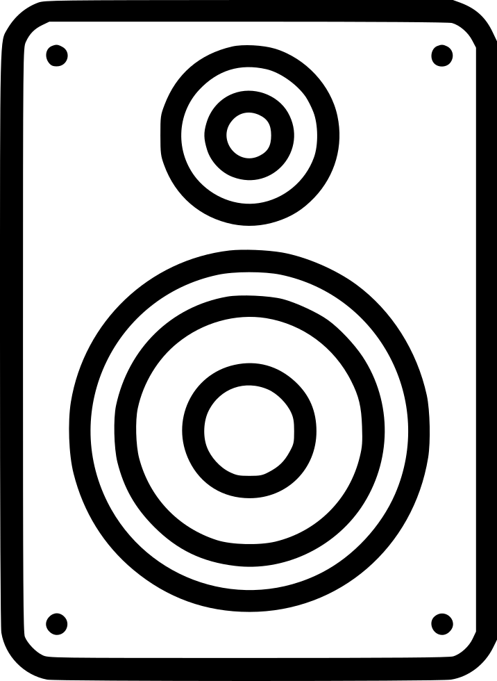 Black Outline Drawing Of A Tall Speaker Cabinet With Three Drivers Speaker System PNG Graphic