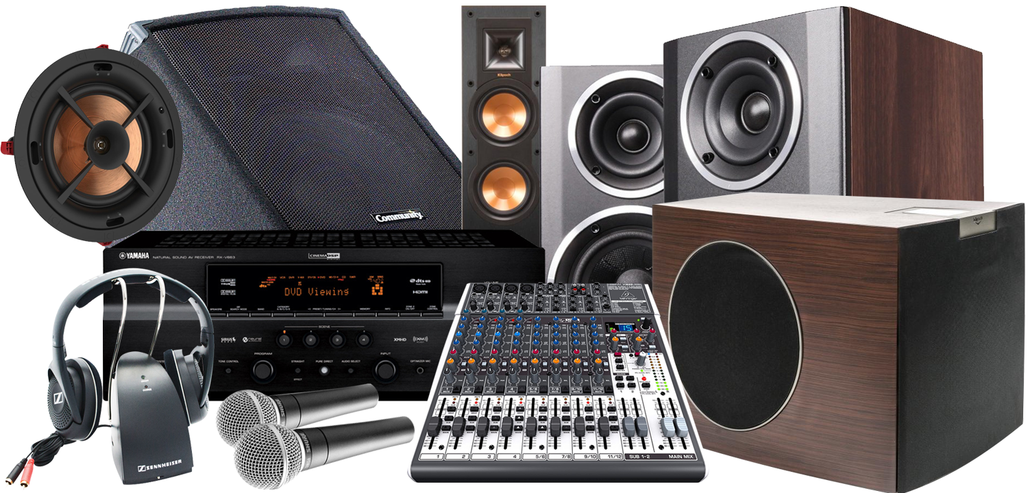 Complete Home Theater Audio System With Receiver And Wooden Speakers High Resolution Transparent PNG Image