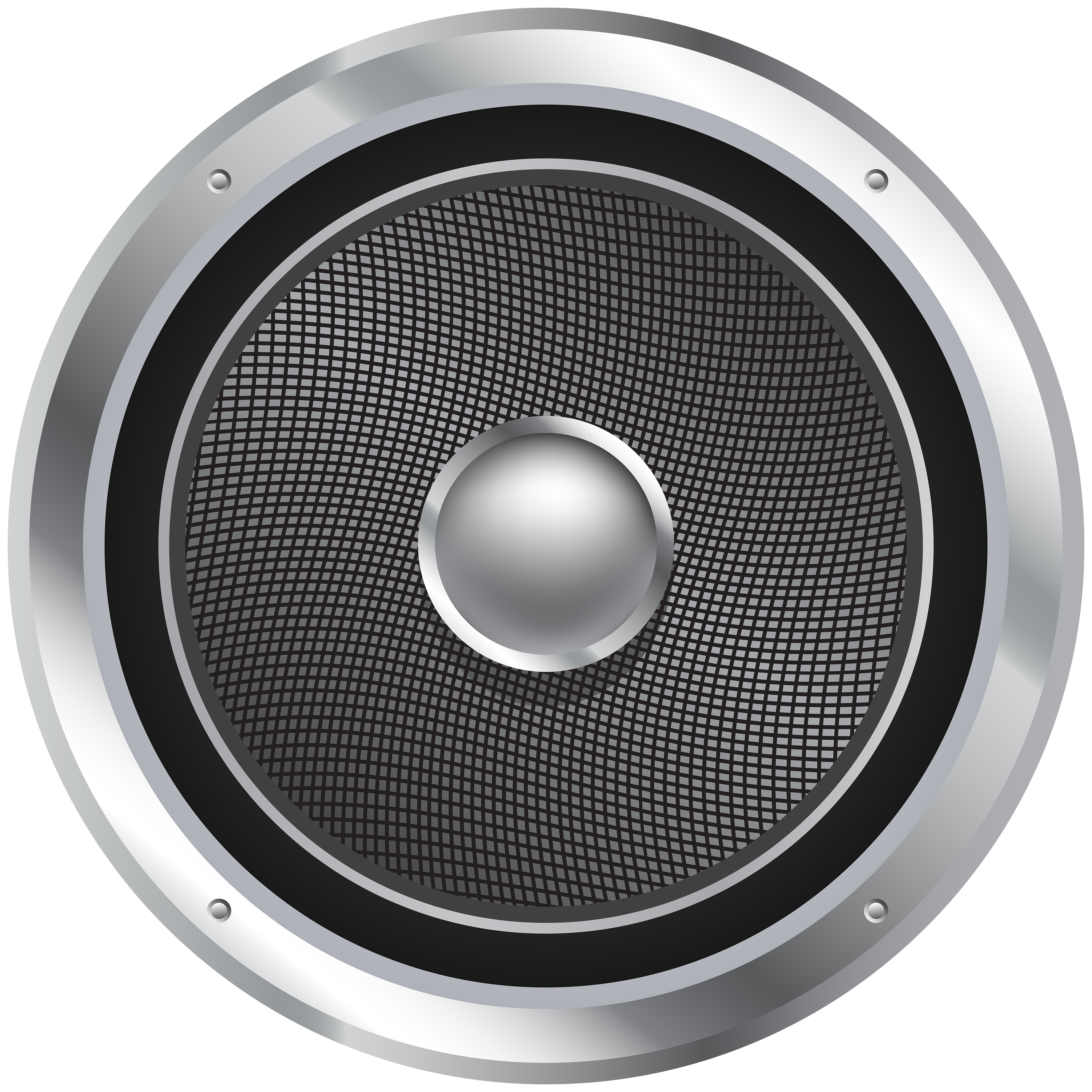 Large Silver Speaker Driver Close Up With Textured Cone And Dome Isolated Loudspeaker PNG Image