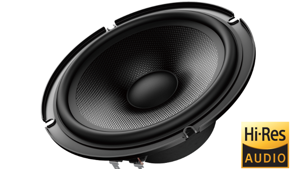 Oval High Resolution Audio Speaker Driver With Yellow Hi Res Badge Isolated Transparent PNG Image