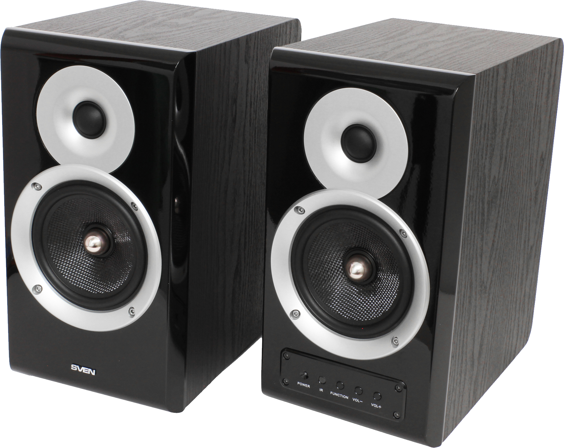 Pair Of Black And Silver Home Stereo Bookshelf Speakers Speaker System PNG Graphic