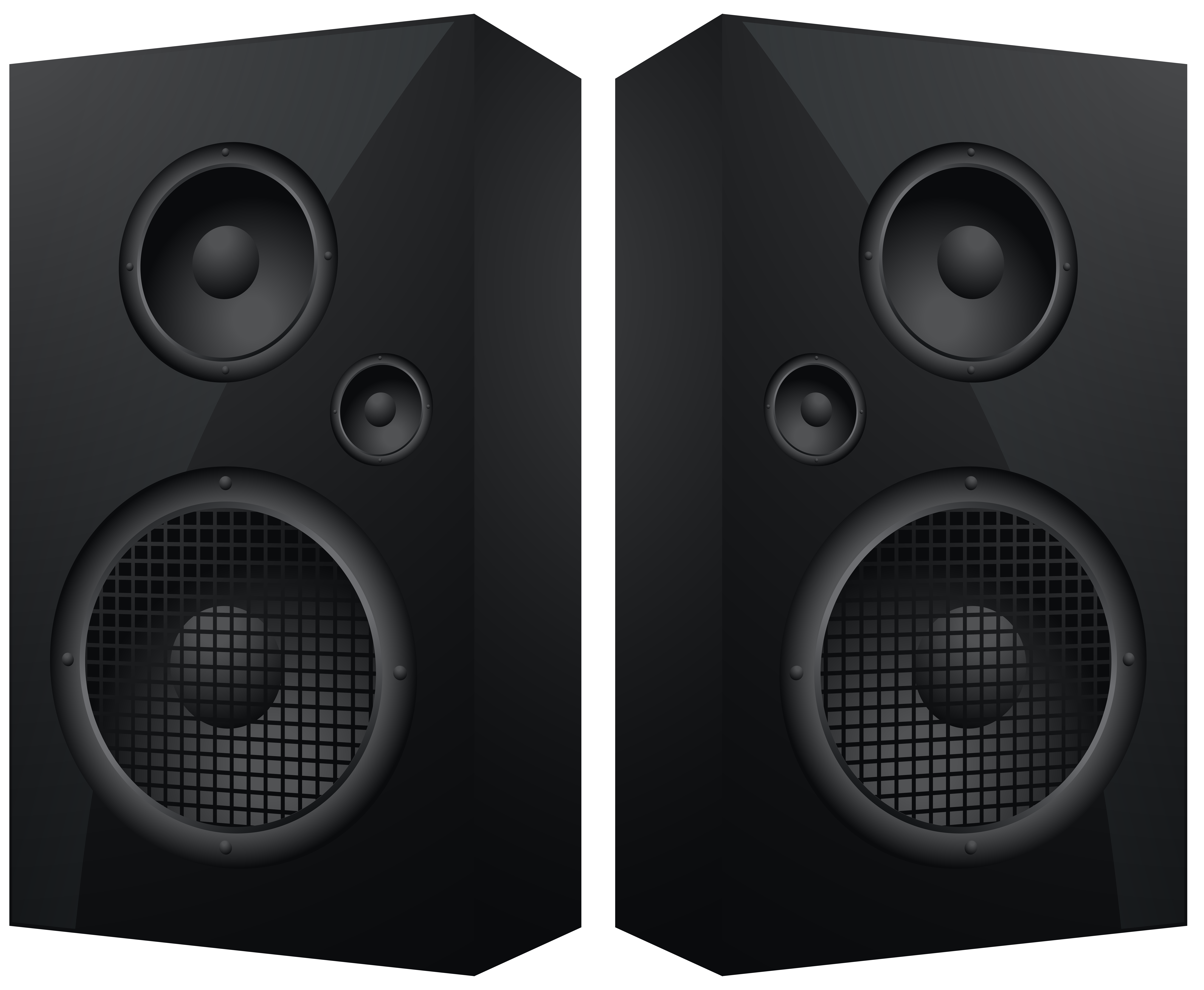 Pair Of Tall Black Floor Standing Speakers With Multiple Audio Drivers High Resolution Transparent PNG Image