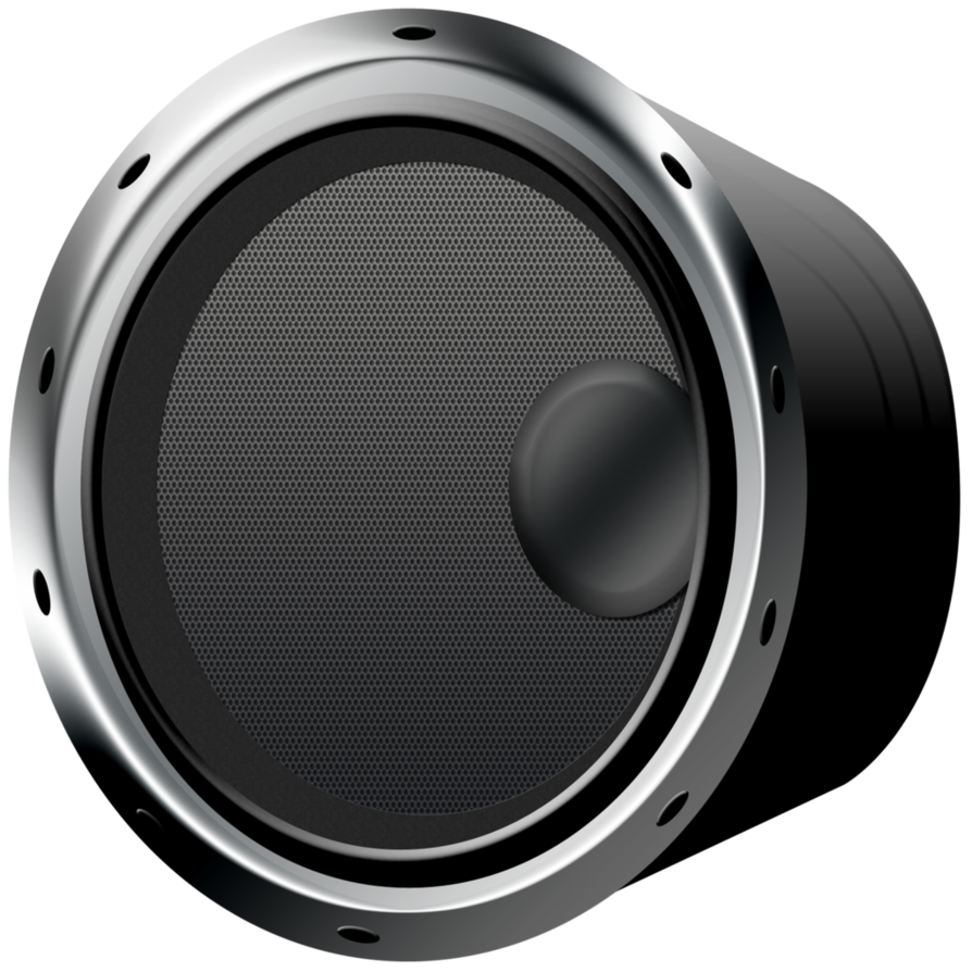 Round Black Subwoofer Speaker Driver With Smooth Silver Outer Rim Transparent Background PNG Image