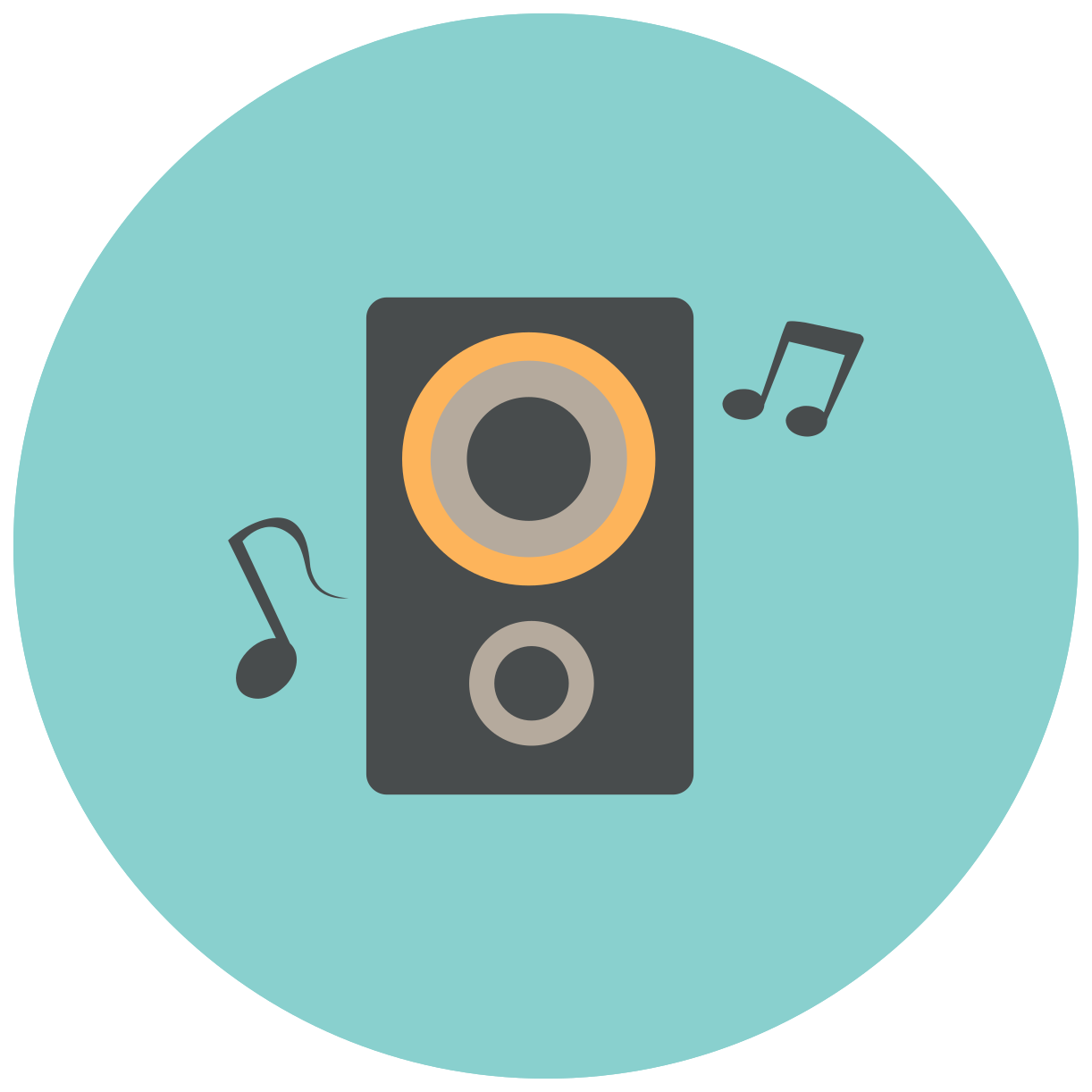 Round Teal Music Icon With Portable Speaker And Floating Music Notes Audio Equipment Transparent PNG