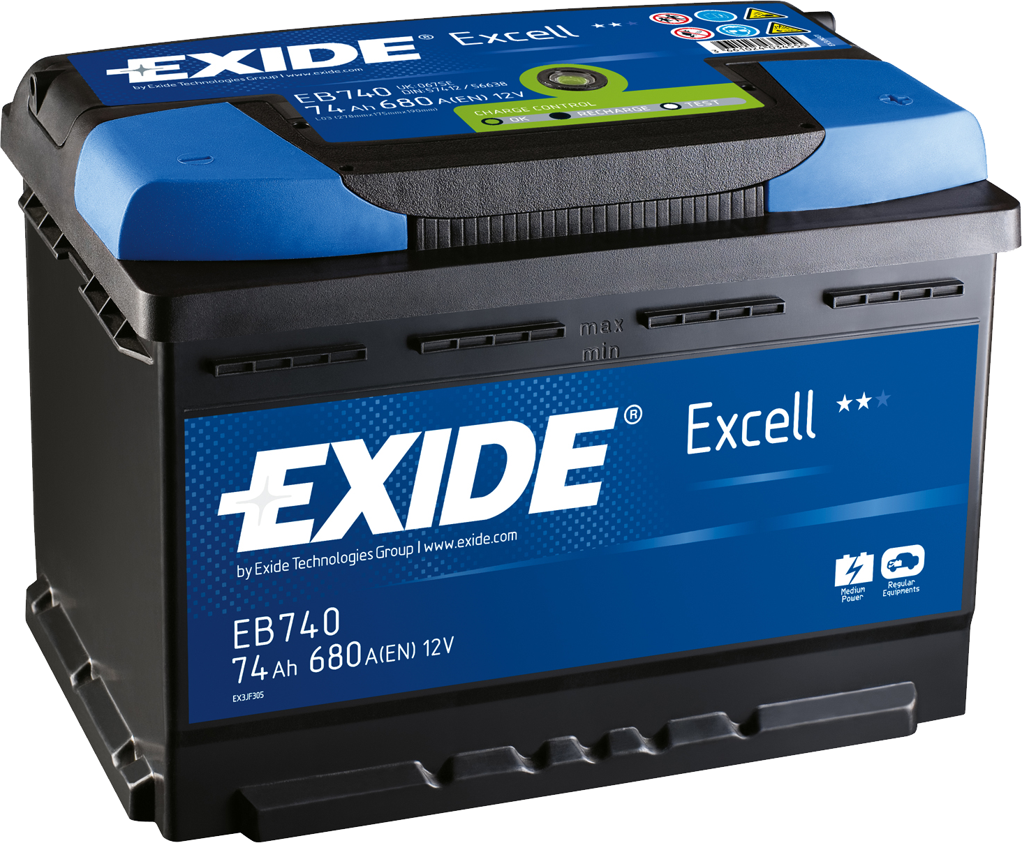 Blue And Black Exide Excell Car Battery With Bright Green Top Car Battery PNG Graphic