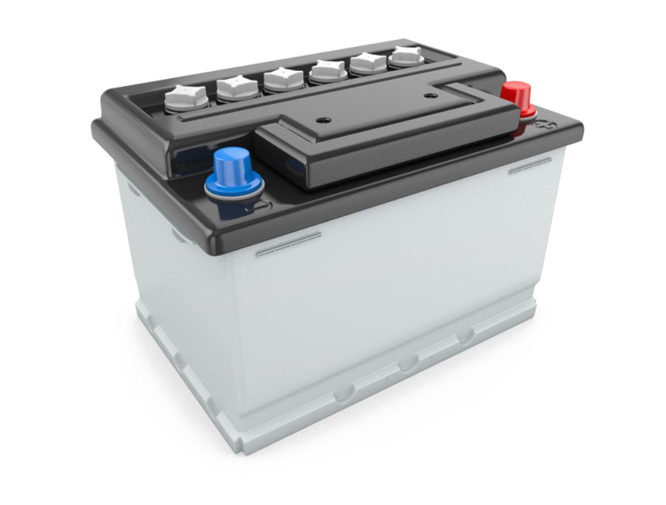 Gray Automotive Battery With Raised Terminals And Top Caps Isolated Transparent PNG Image