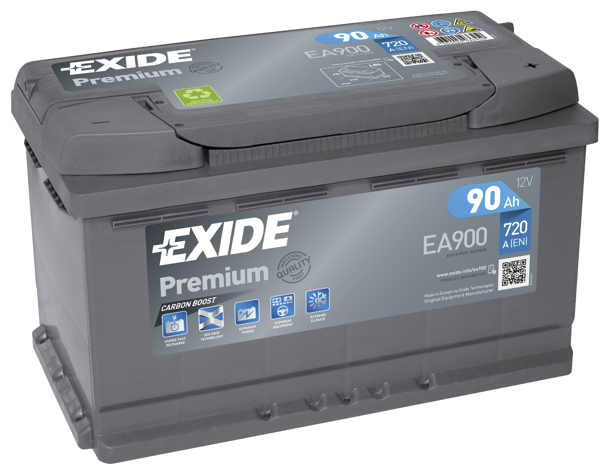 Gray Exide Premium Automotive Battery With Green Capacity Label Transparent Background PNG Image