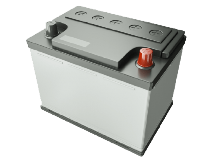 Plain Gray Automotive Battery With Black Top And Red Terminal Car Battery PNG Graphic