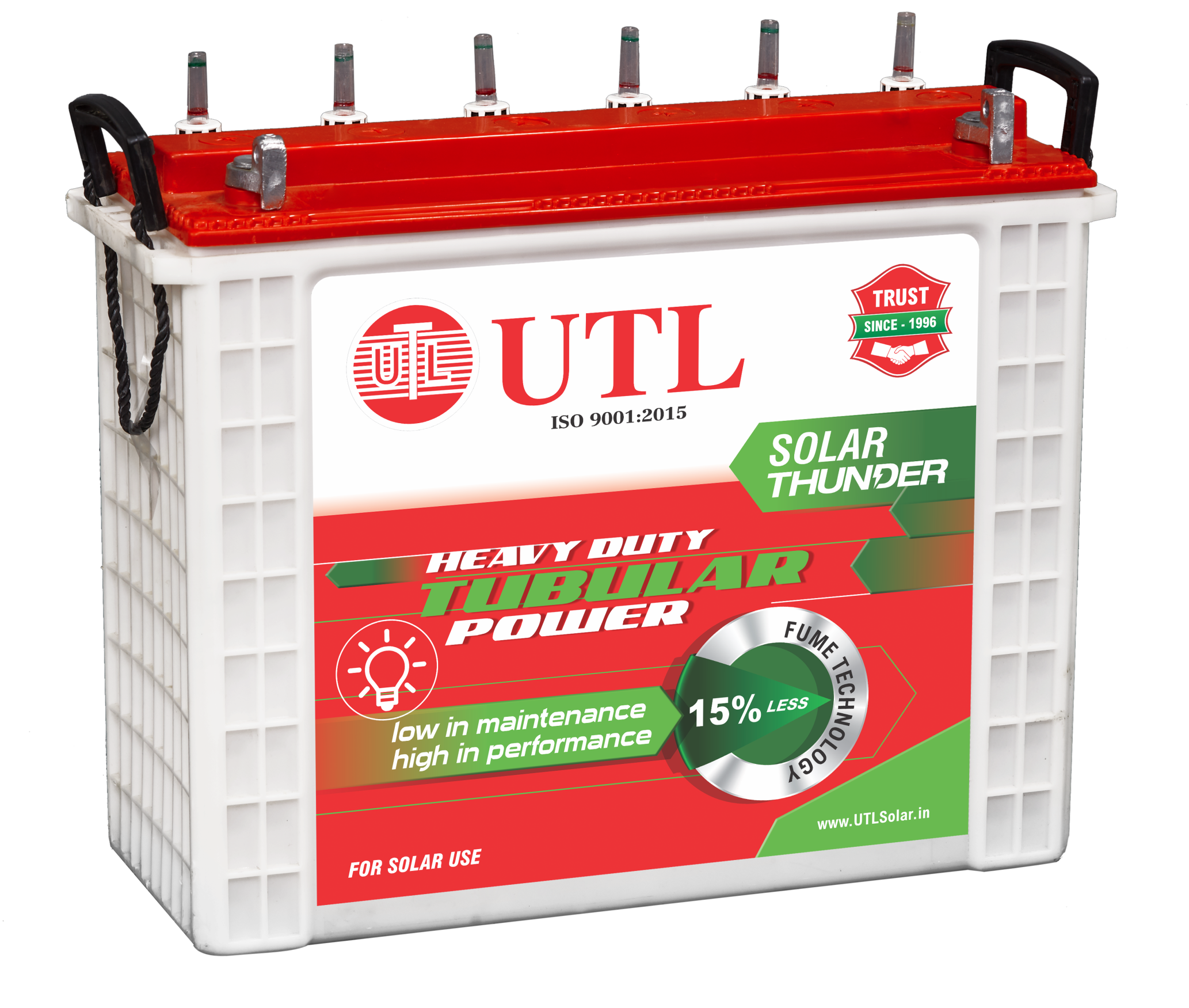 White UTL Solar Power Battery With Red Front Label Automotive Battery Transparent PNG