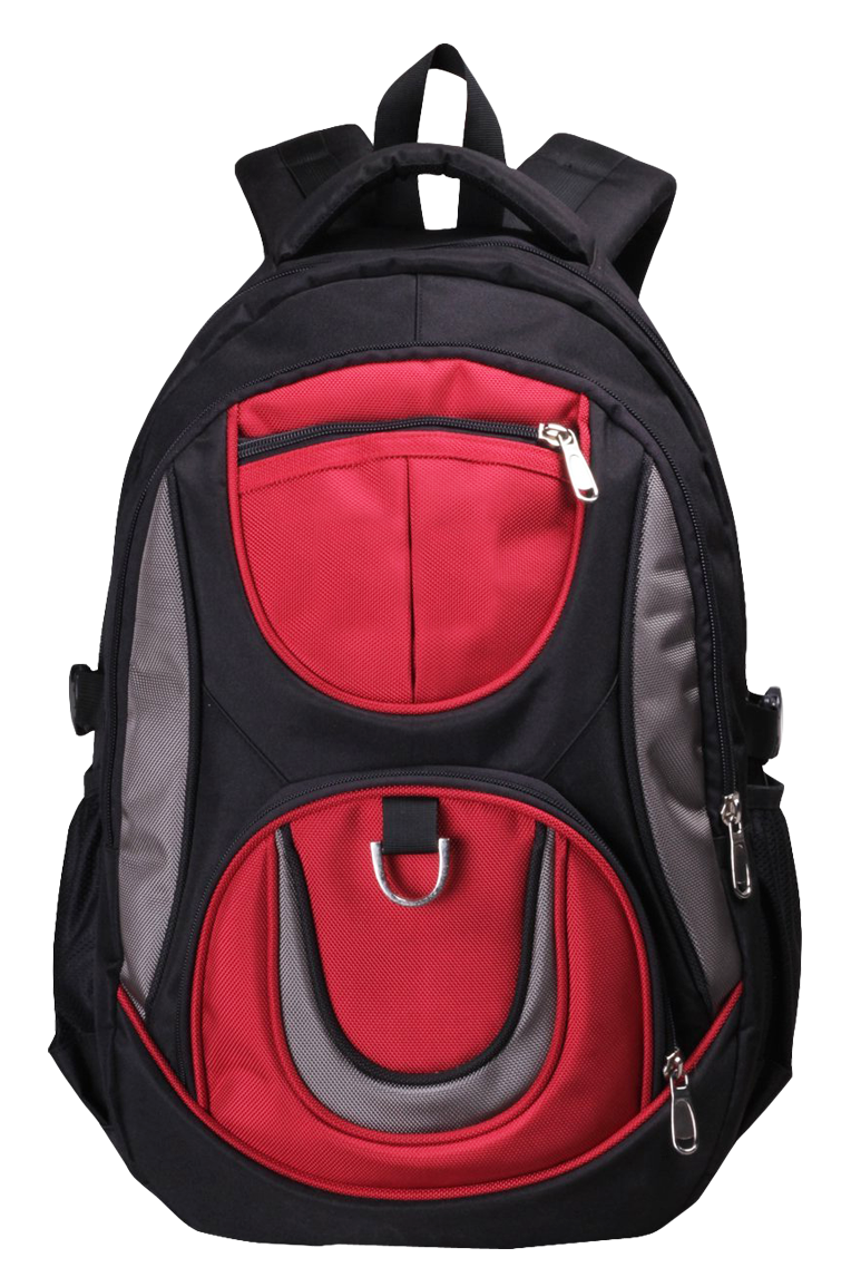 Black And Red Hiking Backpack With Mesh Side Pockets And Front Storage High Resolution Transparent PNG Image