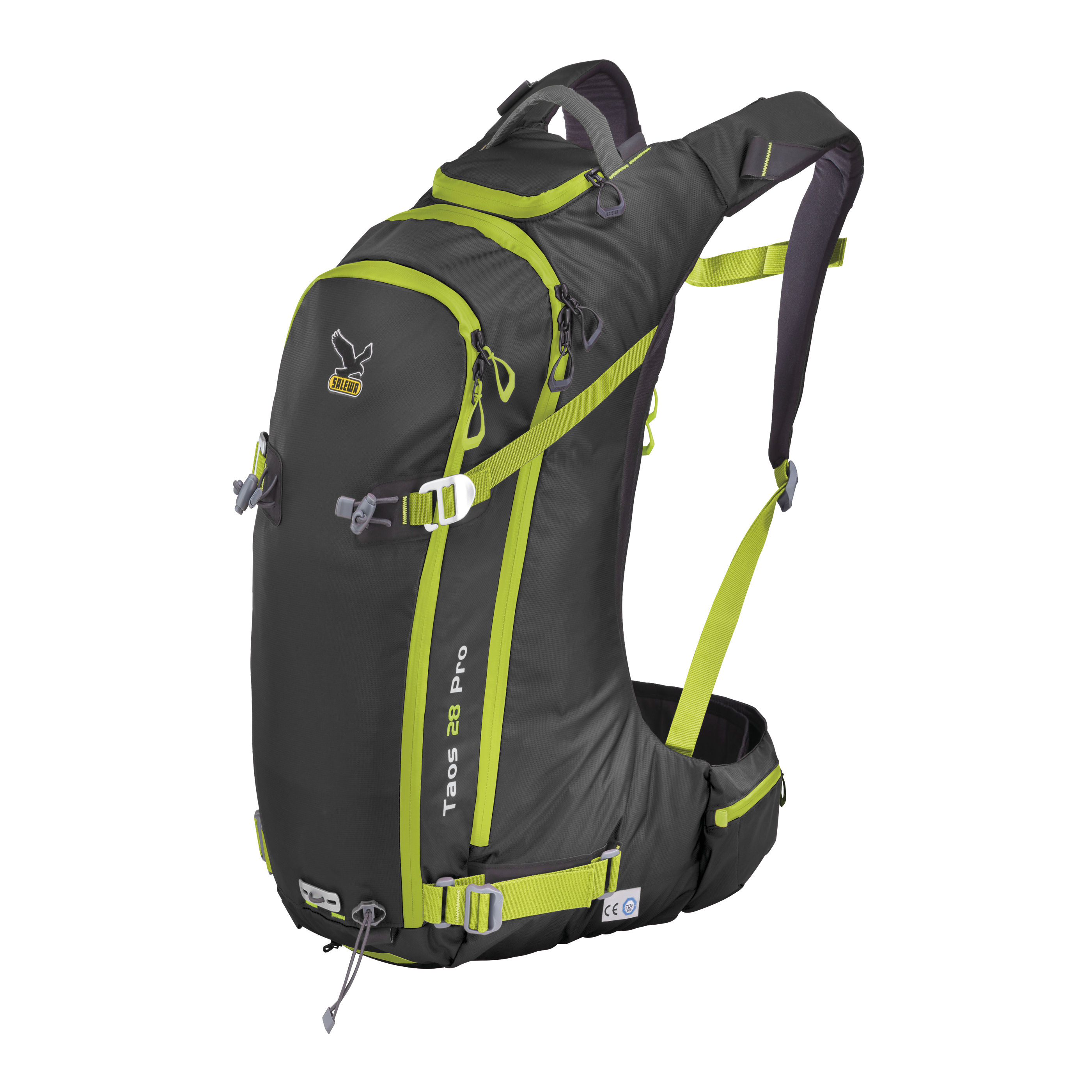 Black Hiking Backpack With Neon Green Trim And Compression Straps High Resolution Transparent PNG Image