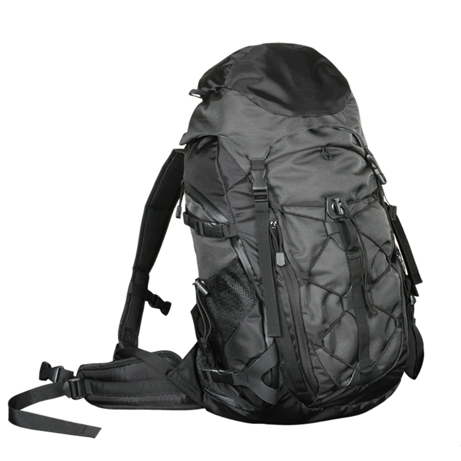 Black Mountain Trekking Backpack With Multiple Buckles And Storage Pockets Transparent Background PNG Image