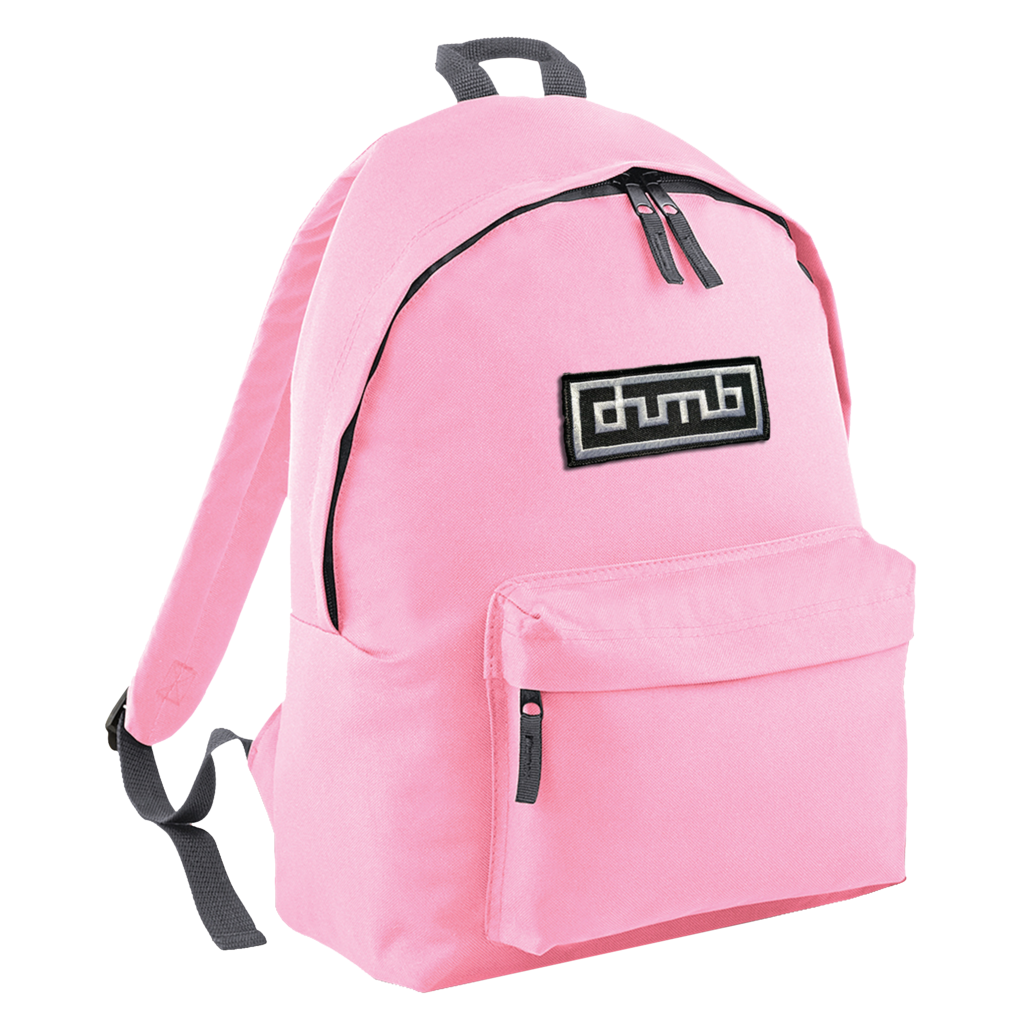 Bright Pink School Backpack With Black Logo And Front Zipper Pocket Travel Bag Transparent PNG