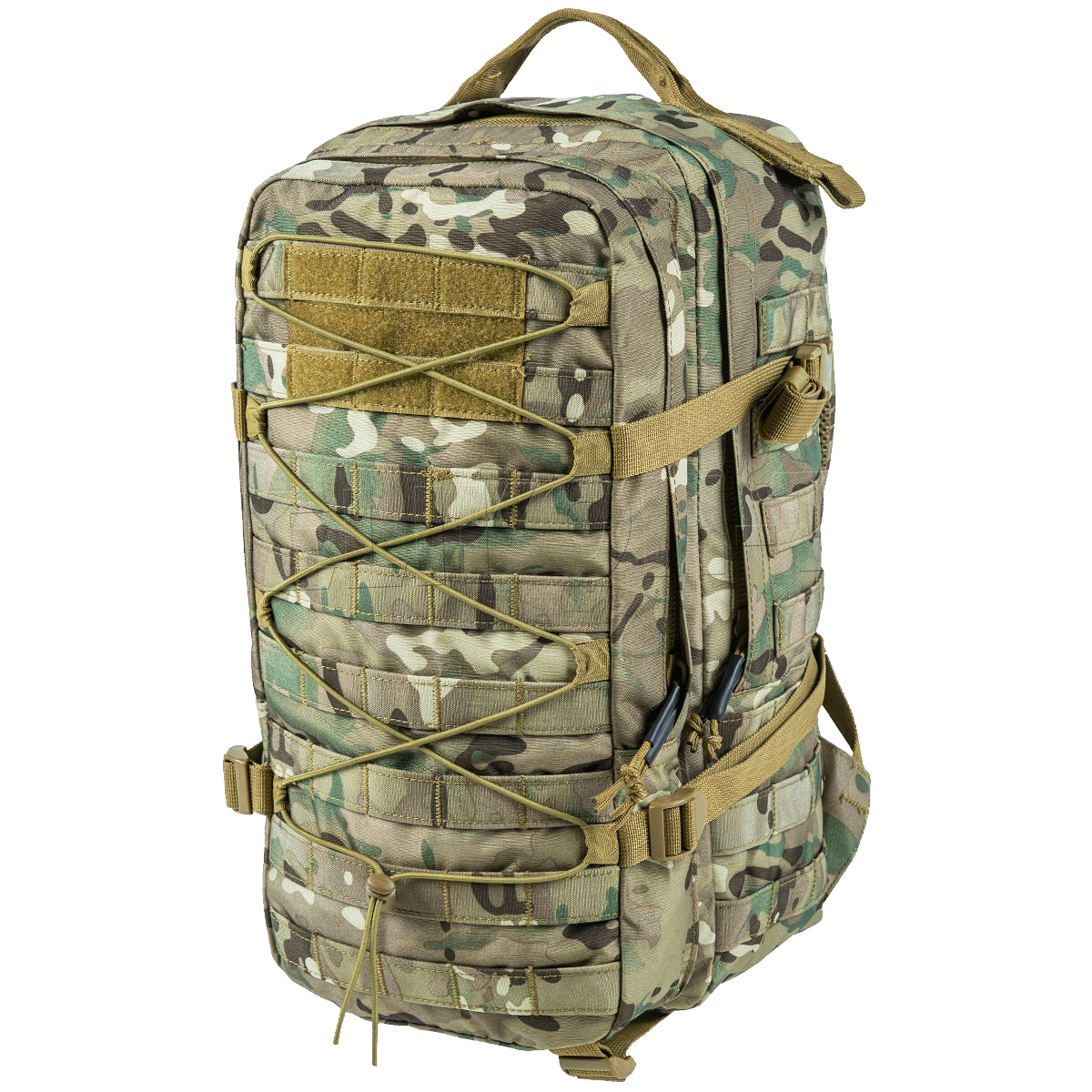 Camouflage Tactical Backpack With Modular Pouches And Compression Straps Backpack PNG Graphic