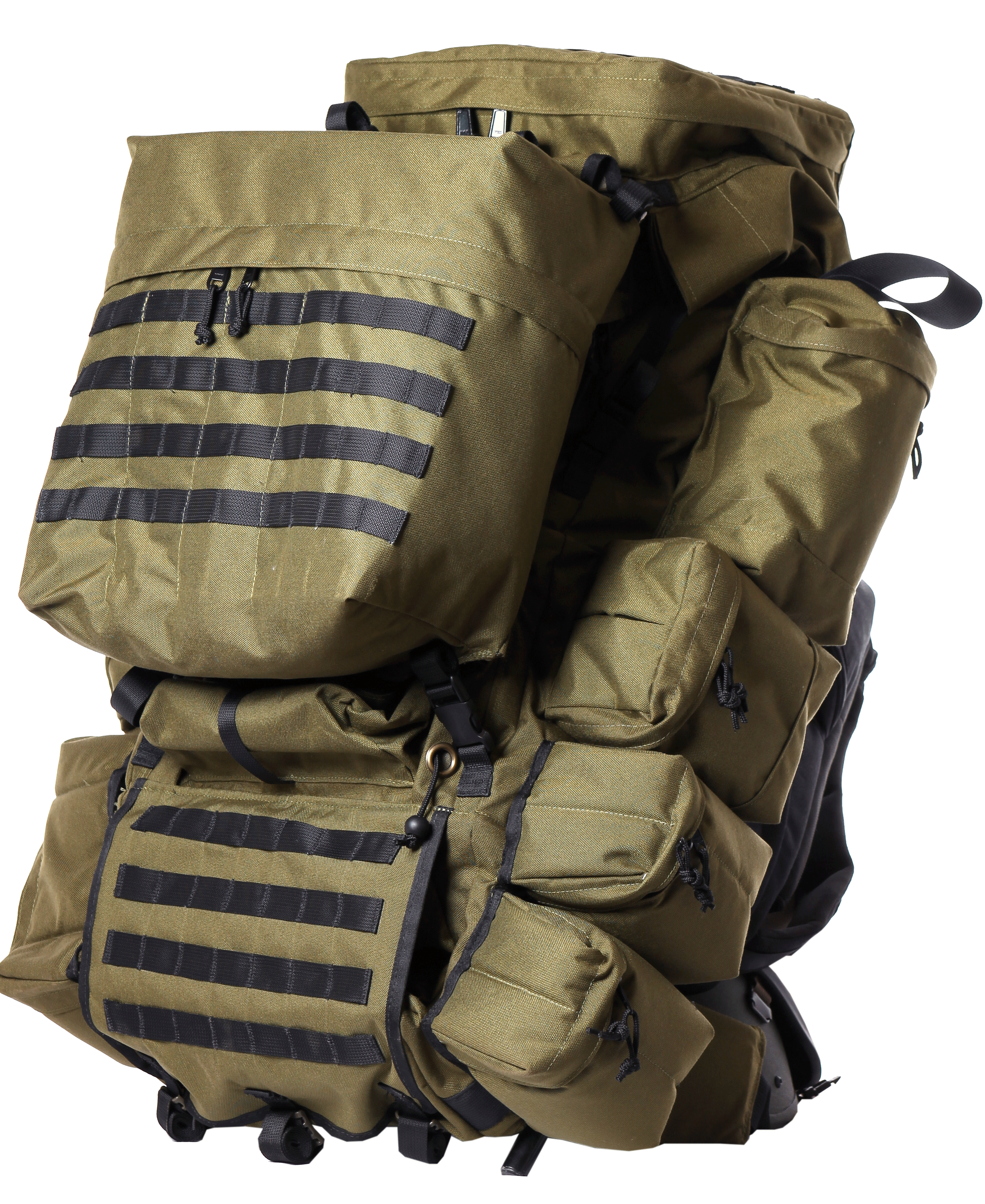 Collection Of Tan Camouflage Military Backpacks With MOLLE Storage Pouches Backpack PNG Graphic