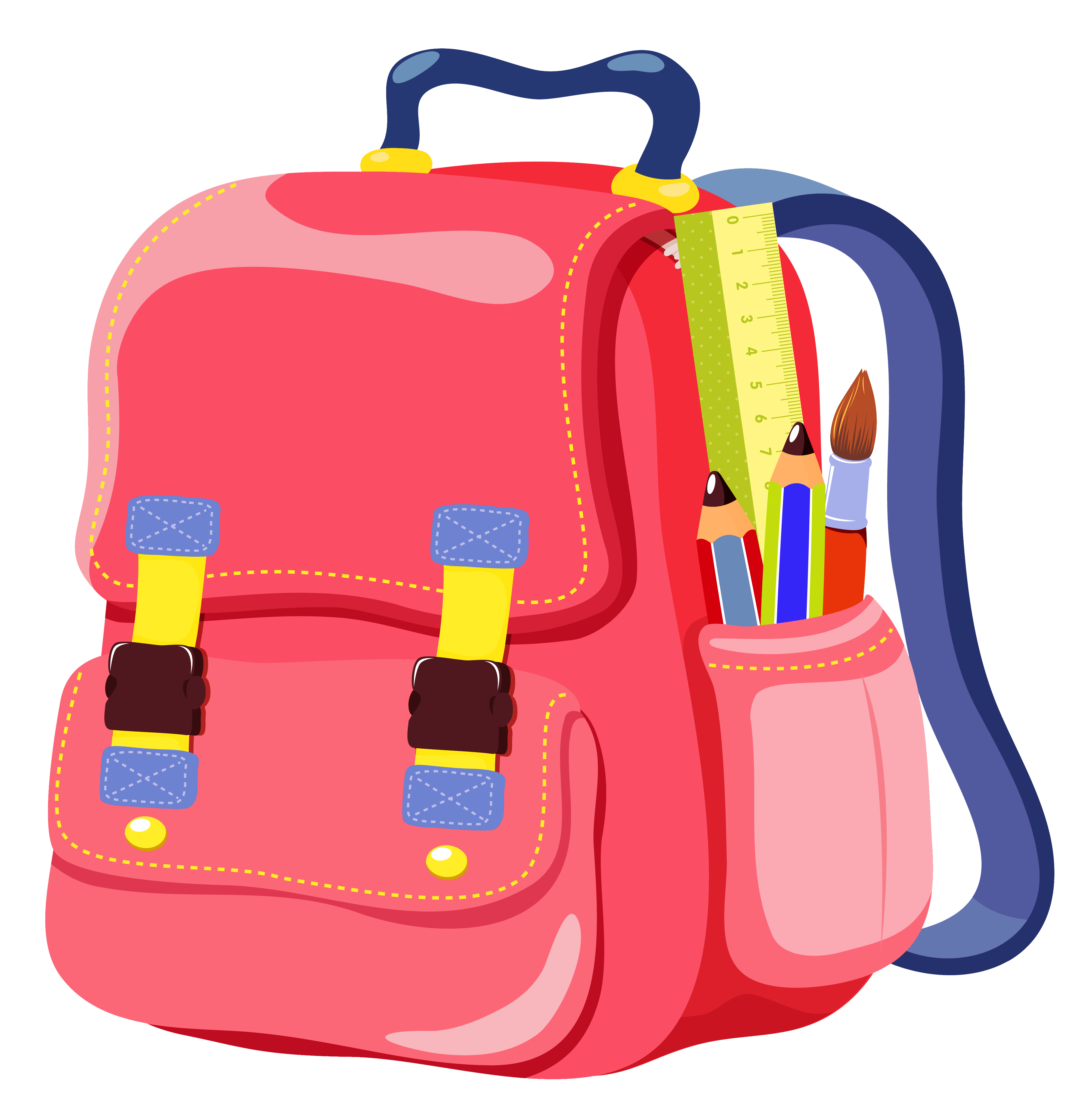 Colorful Stack Of Cartoon School Backpacks In Pink Blue And Yellow Backpack PNG Illustration