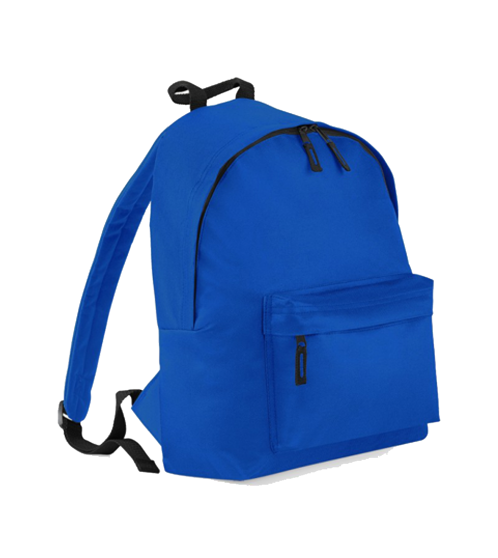 Solid Blue Casual School Backpack With Large Front Zipper Pocket Isolated Backpack PNG Image