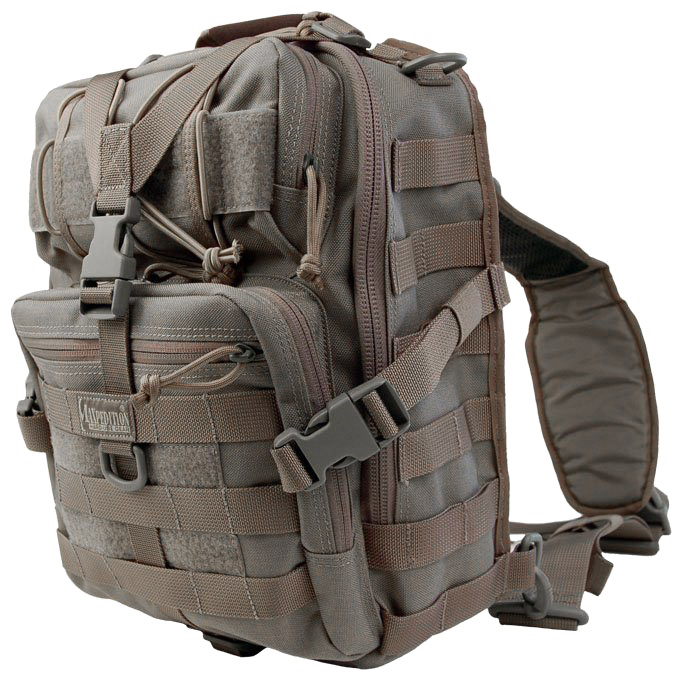 Tan Tactical Backpack With MOLLE Webbing And Multiple Side Pouches Isolated Transparent PNG Image