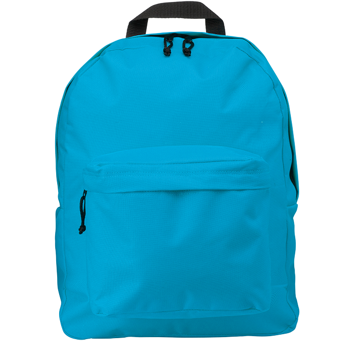 Turquoise Casual Backpack Front View With Large Zippered Pocket Backpack PNG Illustration