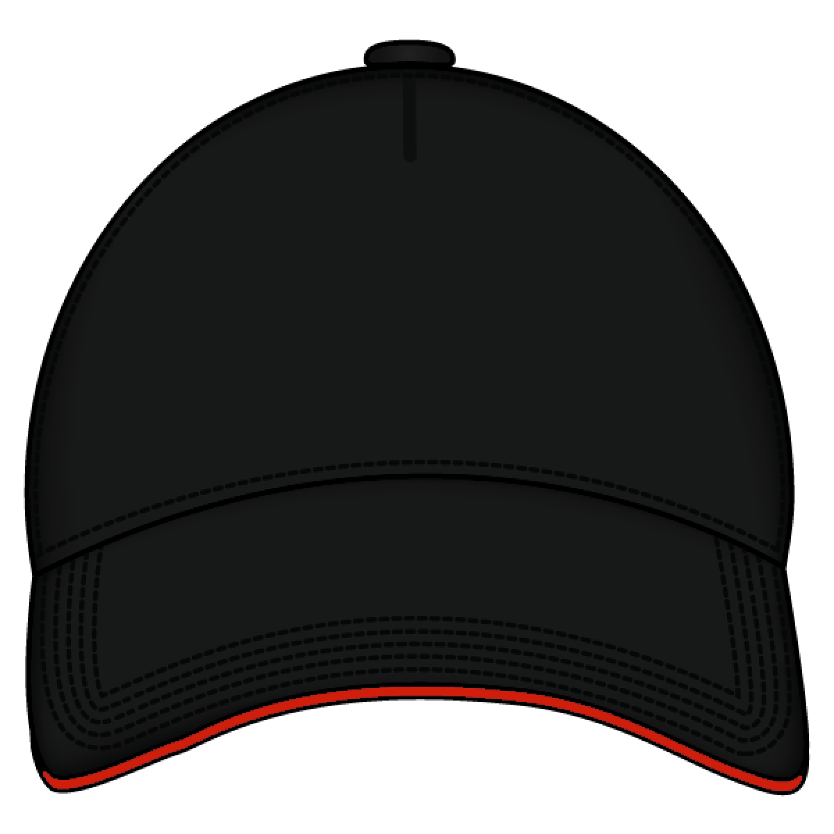 Black Baseball Cap Front View With Red Undervisor And Stitched Panels High Resolution Transparent PNG Image