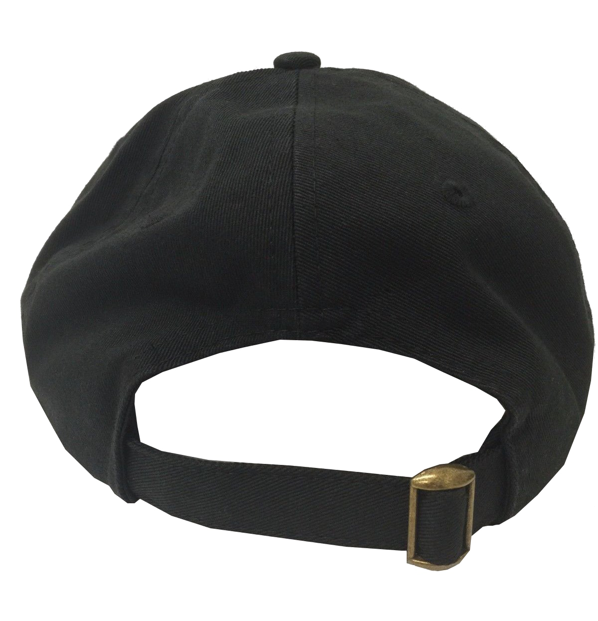 Black Baseball Hat Rear View With Adjustable Strap And Metal Buckle Baseball Hat PNG Graphic