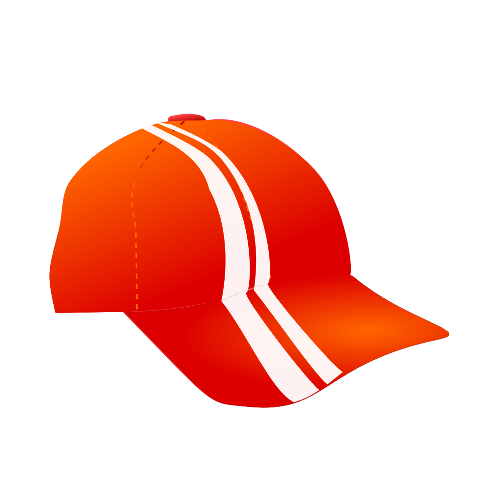 Bright Orange Baseball Cap With Two White Curved Stripes On The Crown Isolated Transparent PNG Image