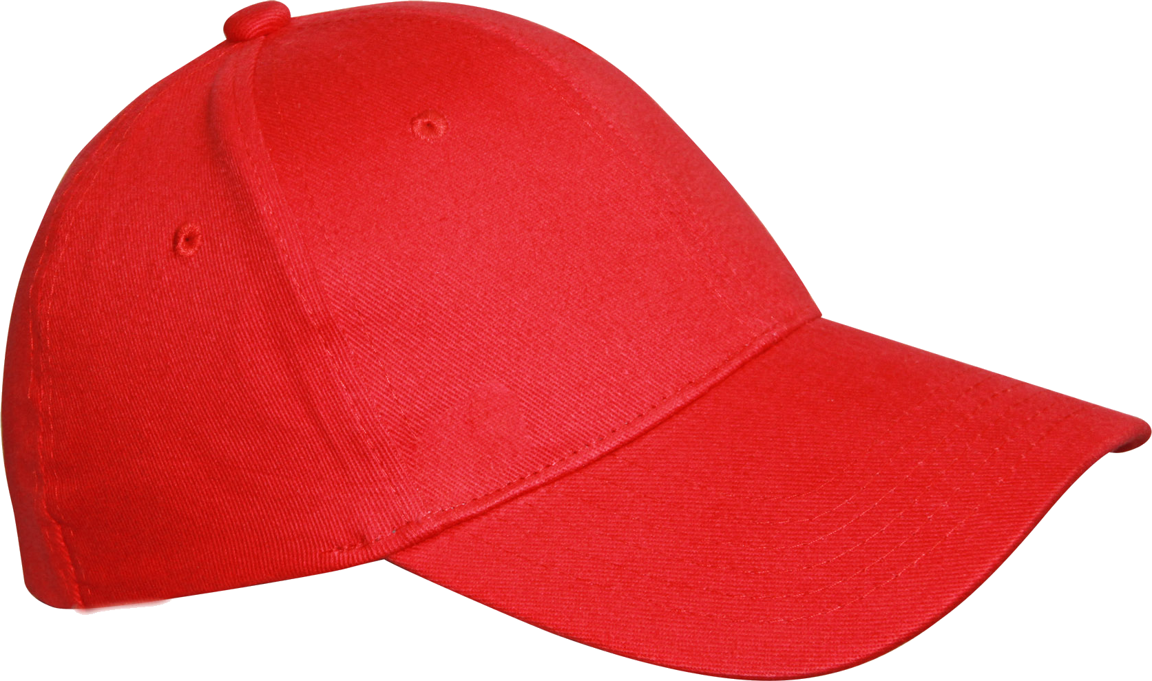 Red Cotton Baseball Hat Shown From Three Quarter Side Angle Isolated Transparent PNG Image
